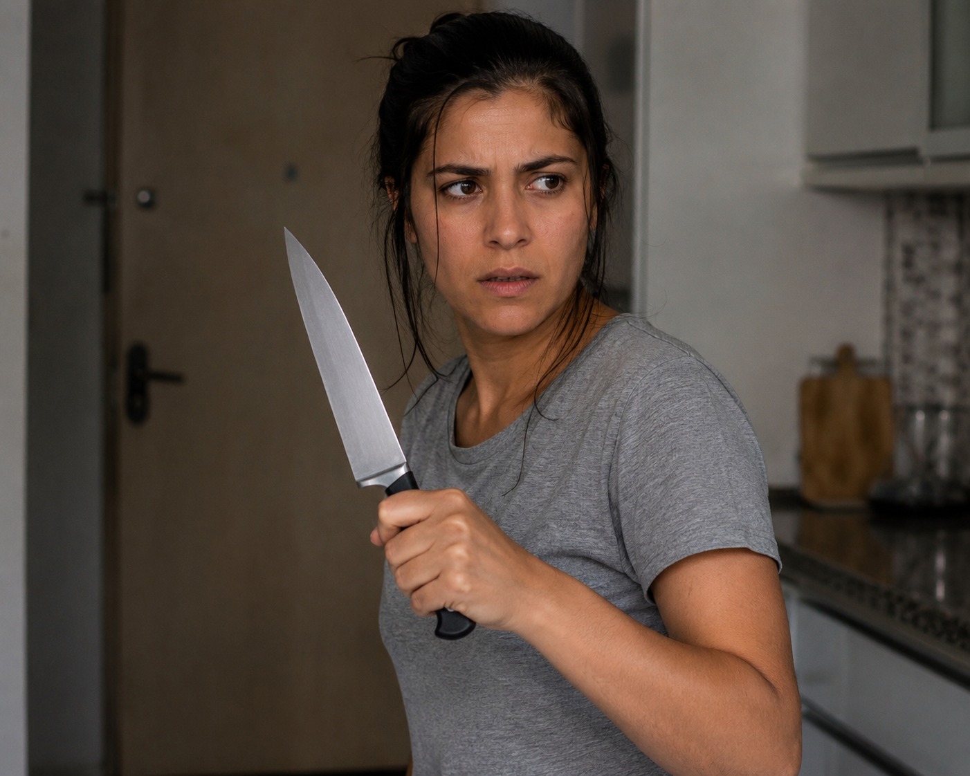 Sofrendo violência psicológica, mulher usa faca de cozinha para se defender